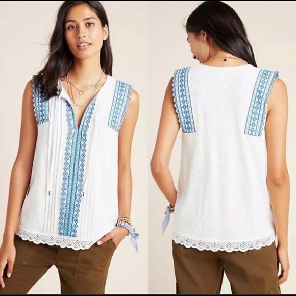 Anthropologie White Sigrid Embroidered Tank Size M - Picture 1 of 4